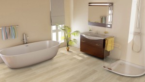 Badezimmer mit hellem Boden